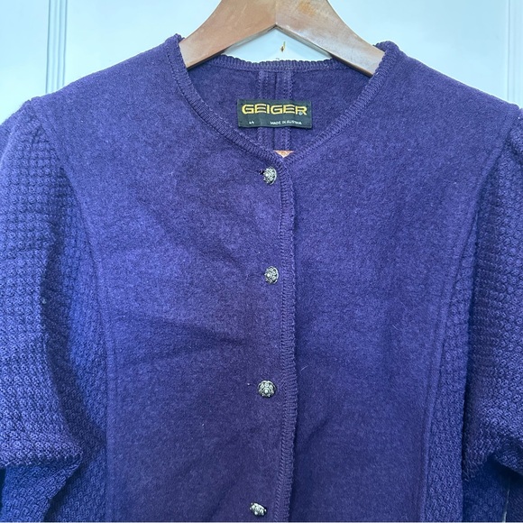 Geiger Purple 100% Wool Cardigan/Coatigan, Decorative Buttons, Made in Austria - Picture 4 of 14